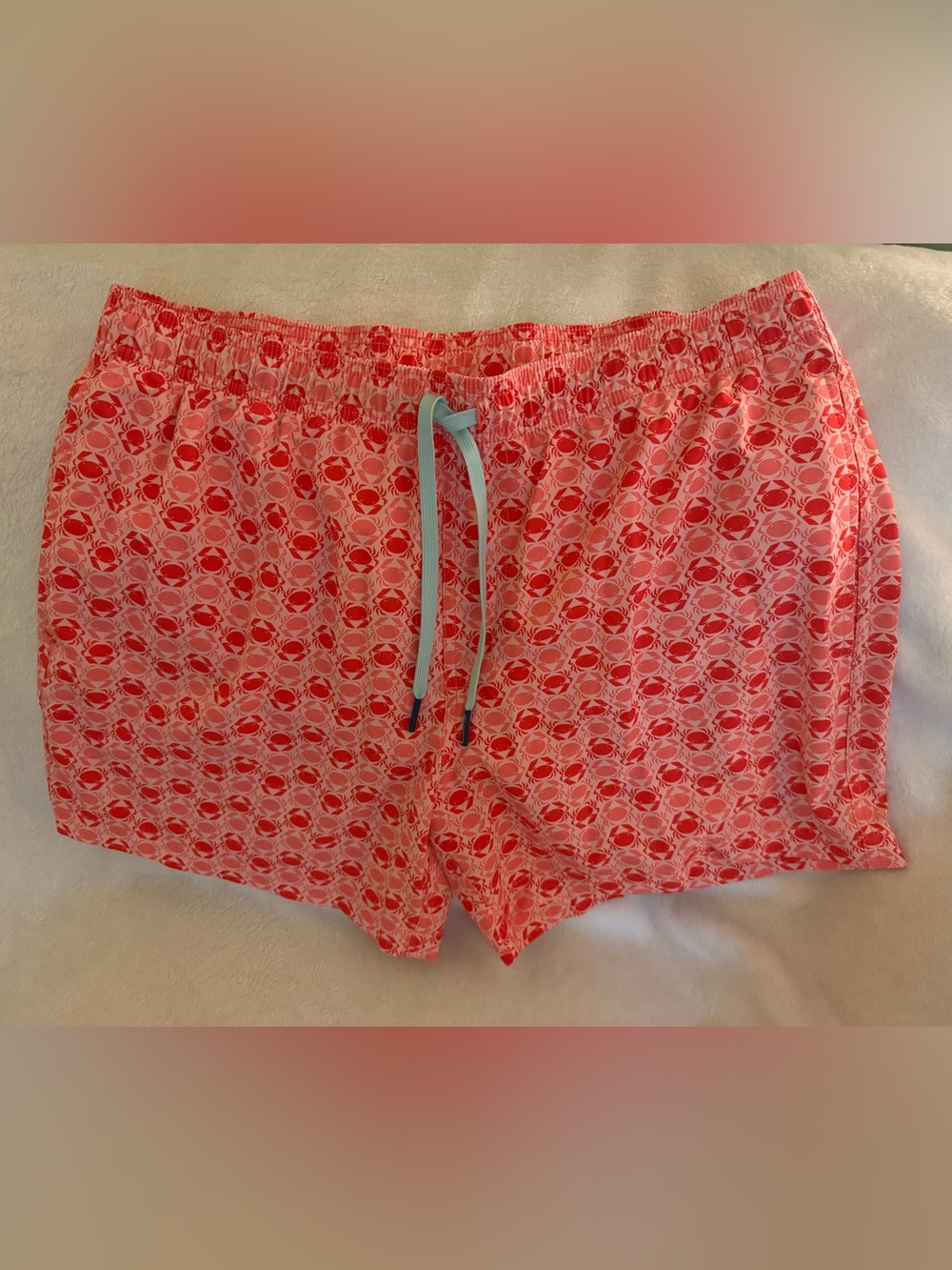 Southern Tide Coral and Pink Crab-Print Swim Trunks